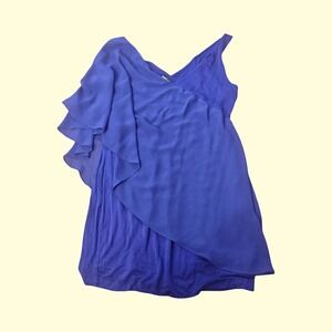 Bebe Royal Blue Asymmetrical Ruffle Draped Chiffon‎ Sleeveless Top Large